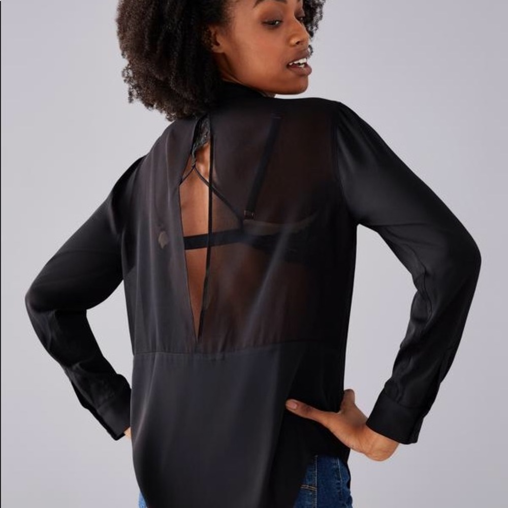 NWT Telltale Sheer Open Back Shirt